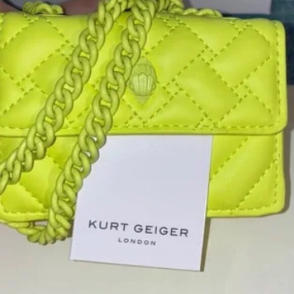 KURT GEIGER LONDON Micro Kensington Neon Yellow Leather Crossbody - Picture 3 of 7